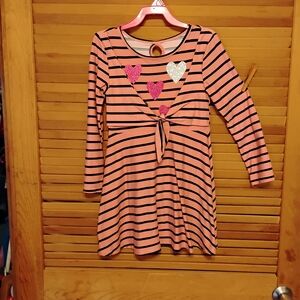 Velvet Pink and Black Striped Top with Heart Details